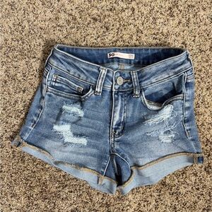 SO Low Rise Distressed Jean Shorts